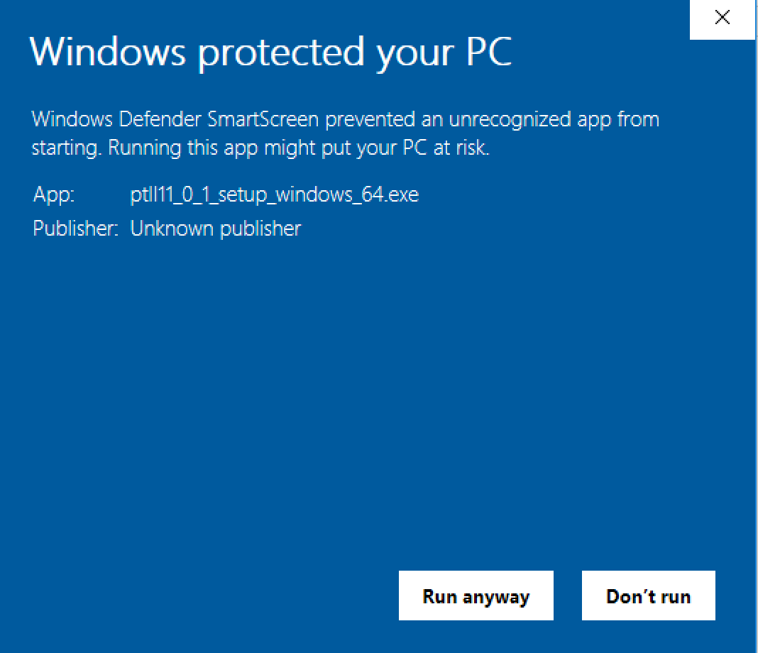 Windows protected your PC after clicking on More info