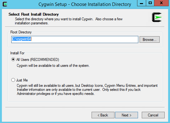 Cygwin Setup - Choose Installation Directory